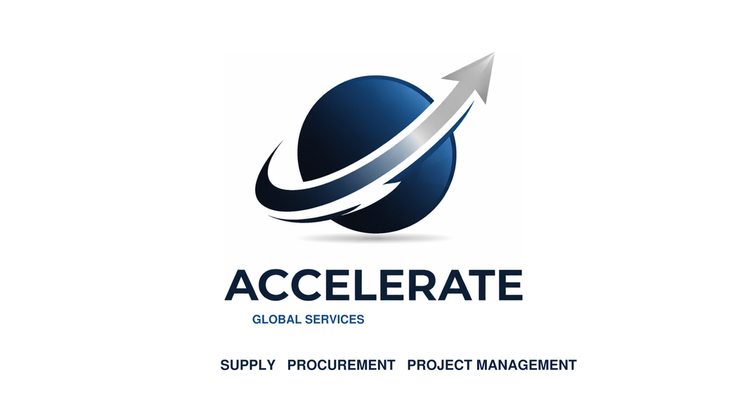 Accelerate Global Services logo: blue globe with a silver upward arrow. Supply, Procurement, Project Management.